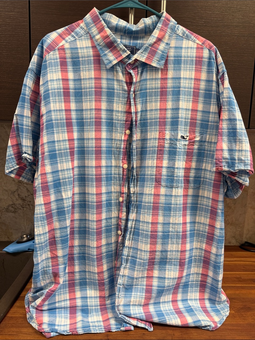 Vineyard Vines Blue, Pink & White Plaid Short-Sleeve Button-Down